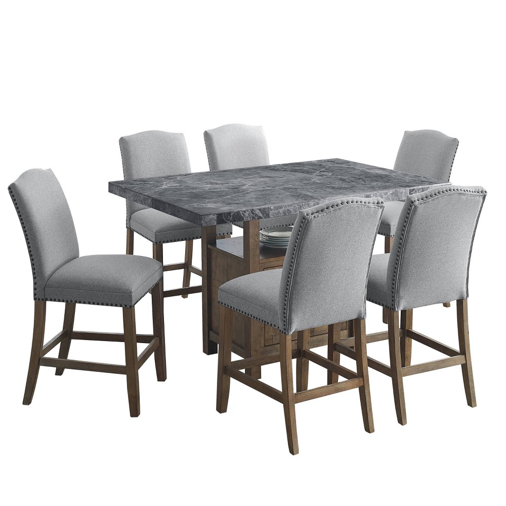 Photos - Dining Table 7pc Grayson Marble Counter Dining Set Gray/Driftwood - Steve Silver Co.