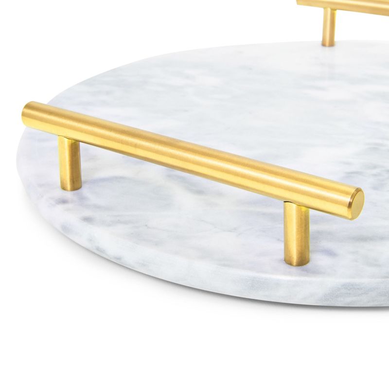 Juvale Round Marble Tray for Vanity with Handles, White Marble and Gold Serving Board for Kitchen, Home Decor, Centerpiece Display, 10.7x10.7x0.4 in, 4 of 9