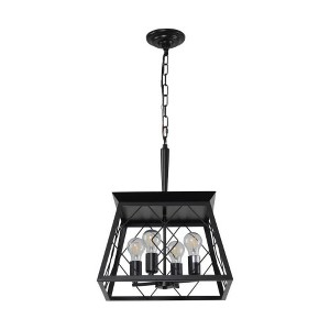 4-Light Kitchen Island Lighting,Metal & Rustic Wood Modern Dining Room Chandelier Over Table with Adjustable Chains,Ceiling Pendant for Dining Room - 1 of 4