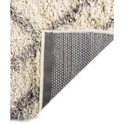 Ivory and Gray Trellis Shag 6' x 9' Synthetic Area Rug