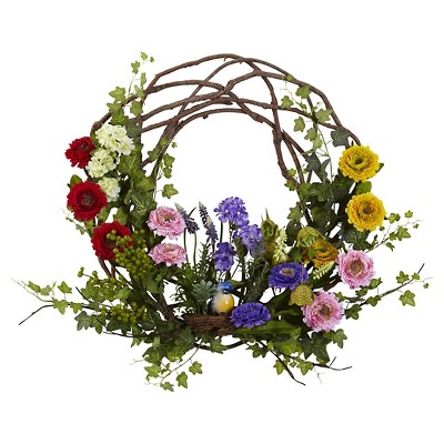 Nearly Natural Spring Floral Wreath (22")