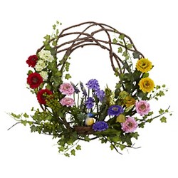 Nearly Natural 24” Hydrangea Berry Wreath Purple 4230