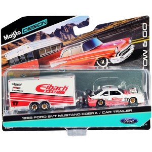 1993 Ford SVT Mustang Cobra #17 & Enclosed Car Trailer "Eibach" White w/Red Stripes "Tow & Go" 1/64 Diecast Model Cars by Maisto - 1 of 3