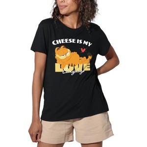 Women's Garfield Movie Cheese Is My Love Language Loose T-Shirt Black X Large - 1 of 4