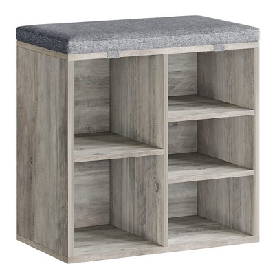 WhizMax Shoe Storage Bench, 10 Cubbies, Cushion, Adjustable Shelves, Entryway Bench, 41x12x20.8 inches, Gray