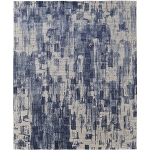 Blue And Ivory Abstract Hand Woven Distressed Area Rug - 1 of 4