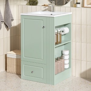 GDFStudio Vita Modern 20" Wood Bathroom Vanity with Ceramic Sink, Open Side Shelves, Bottom Drawer and Cabinet - 1 of 4