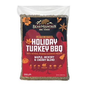 Bear Mountain BBQ Holiday Turkey Blend All Natural Low Moisture Hardwood Maple, Hickory, and Cherry Smoker Pellets for Outdoor Grilling, 20 Pound Bag - 1 of 4