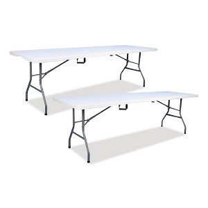 Iceberg Bifold Resin Folding Table, Rectangular, 94.5" x 29.9" x 30", White Granite Top, Gray Base/Legs, 2/Pack - 1 of 4