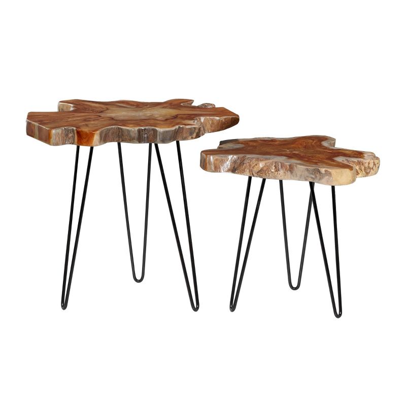 Set of 2 Coastal Teak Wood Accent Tables Brown - Olivia &#38; May, 4 of 7