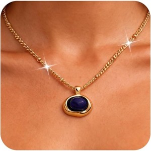 Statement Gemstone Necklace Gold Plated Chunky Dangle Wedding Jewelry NavyBlue - 1 of 4