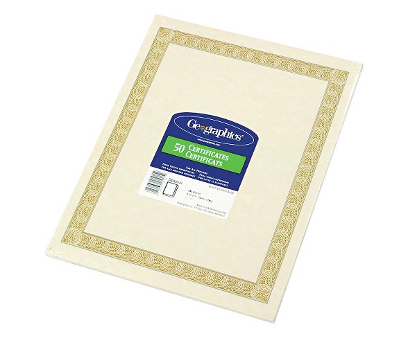 Geographics&#174; Parchment Paper Certificates, 8-1/2 x 11, Natural Diplomat Border, 50/Pack