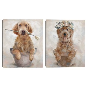 Set of 2 Potted Pals Unframed Wall Canvases - Masterpiece Art Gallery: Modern MDF & Canvas Art, Animal Subjects, 20"x16" - 1 of 4