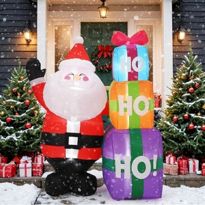 6FT Christmas Inflatable Outdoor Decorations, Cute Santa with Gift Box, Blow Up Xmas Yard Decoration for Holiday Home Party Garden Lawn Decor - 1 of 4