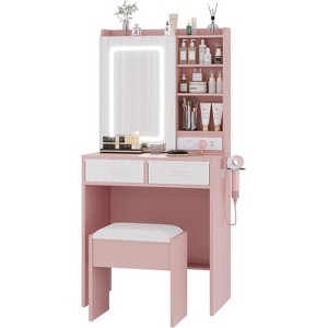 Makeup Vanity Desk w/ LED Mirror & Charging Station, Dressing Table w/ Stool, Outlets, USB Ports for Bedroom - 1 of 4