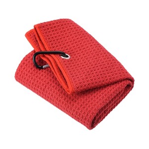 Unique Bargains Super Absorbent Waffle Pattern Tri-Fold Microfiber Golf Towels with D Clips - 1 of 4