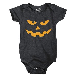 Triangle Nose Pumpkin Face Baby Bodysuit Funny Sarcastic Halloween Graphic Novelty Jumper For Infants - Crazy Dog Baby Bodysuit For Halloween Season - 1 of 4