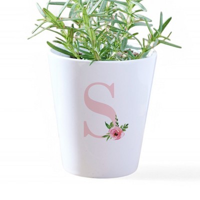 Personalization Mall Floral Initial Personalized Mini Flower Pot
