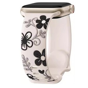 HTUTWOO Floral Apple Watch Band, Engraved Flower Silicone Strap 38/40/41/42/43/44/45/49mm for iWatch Series 11 10 9 8 7 6 5 4 3 2 SE Ultra - 1 of 4