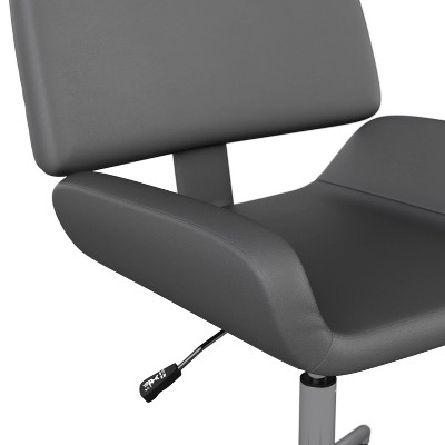 Gray Faux Leather Armless Swivel Office Chair with Polished Nickel Frame