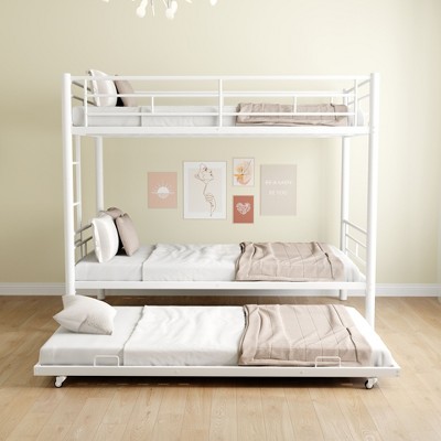 NicBex Twin over Twin Bunk Bed Metal Bed Frame with Trundle, Ladder and Full Length Guardrail, Space Saving, No Box Spring Required