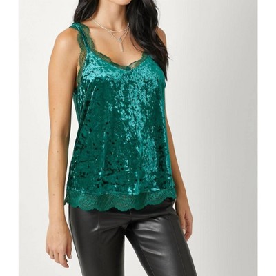 Women's lace trim velvet tank - mystree