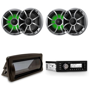 Clarion Marine Boat Audio Upgrade M508 Source Unit, Marine Cover, (2 Pair ) RECON 6-S RGB LED 6.5" 60-Watt RMS Coaxial Speakers With Silver XS Gril... - 1 of 4