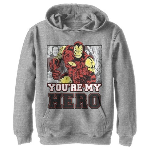 Boy s Marvel Iron Man You re My Hero Pull Over Hoodie Athletic Heather X Large