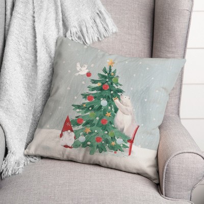 Festive Christmas Tree and Bear 18" Square Polyester Throw Pillow