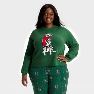 Women's Dalmatian Holiday Matching Family Sweater - Wondershop™ Green - 1 of 4