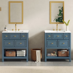 Bella Depot 30‘’ Bathroom Vanity with Ceramic Sink Combo Free Standing Single Vanity Set with 5 Drawers(2 PCS) - 1 of 4