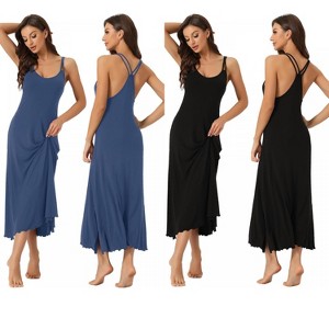 INSPIRE CHIC Women's 2 Pcs Pajama Dress Sleeveless Backless Full Slip Camisole U Neck Midi Nightgowns - 1 of 4