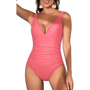 Eomenie Womens One Piece Swimsuits Tummy Control V Neck Bathing Suit Low Back Swimwear - 1 of 3