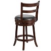 Merrick Lane 26" Wooden Counter Height Stool in Cappuccino Finish with Single Slat Ladder Back with Faux Leather Seat - 3 of 4