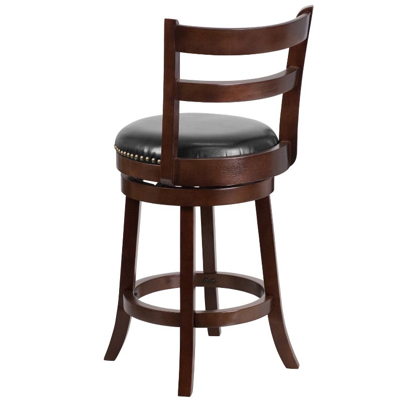 Merrick Lane 26" Wooden Counter Height Stool in Cappuccino Finish with Single Slat Ladder Back with Faux Leather Seat, 4 of 7