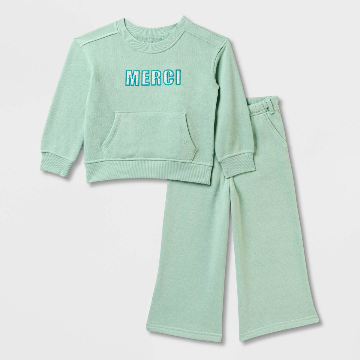 Toddler Girls' Adaptive French Terry Pants Set - Cat & Jack™ Light Mint Green
