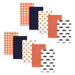 Hudson Baby Infant Boy Cotton Flannel Burp Cloths, Pumpkin Truck, One Size - 1 of 4