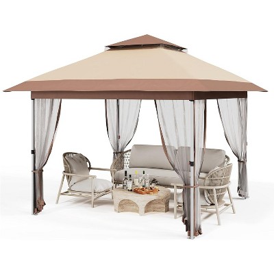 12x12 FT Pop Up Gazebo with Automatic Eaves & Central Lock - Heavy Duty Water-Resistant Oxford Canopy, Easy Fold Portable Shelter for Patio
