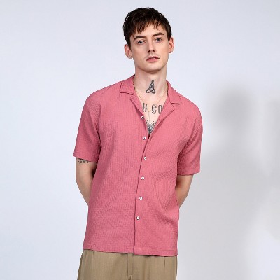 Campus Sutra Men Men's Flamingo Pink Oversized Interwine Shirt