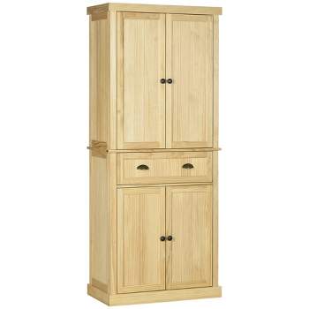 HOMCOM 72" Pinewood Large Kitchen Pantry Storage Cabinet, Freestanding Cabinets with Doors and Shelf Adjustment, Dining Room Furniture