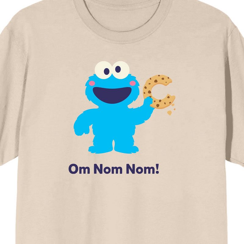 Sesame Street Cookie Monster Om Nom Nom Crew Neck Short Sleeve Beige Women's T-shirt, 2 of 4