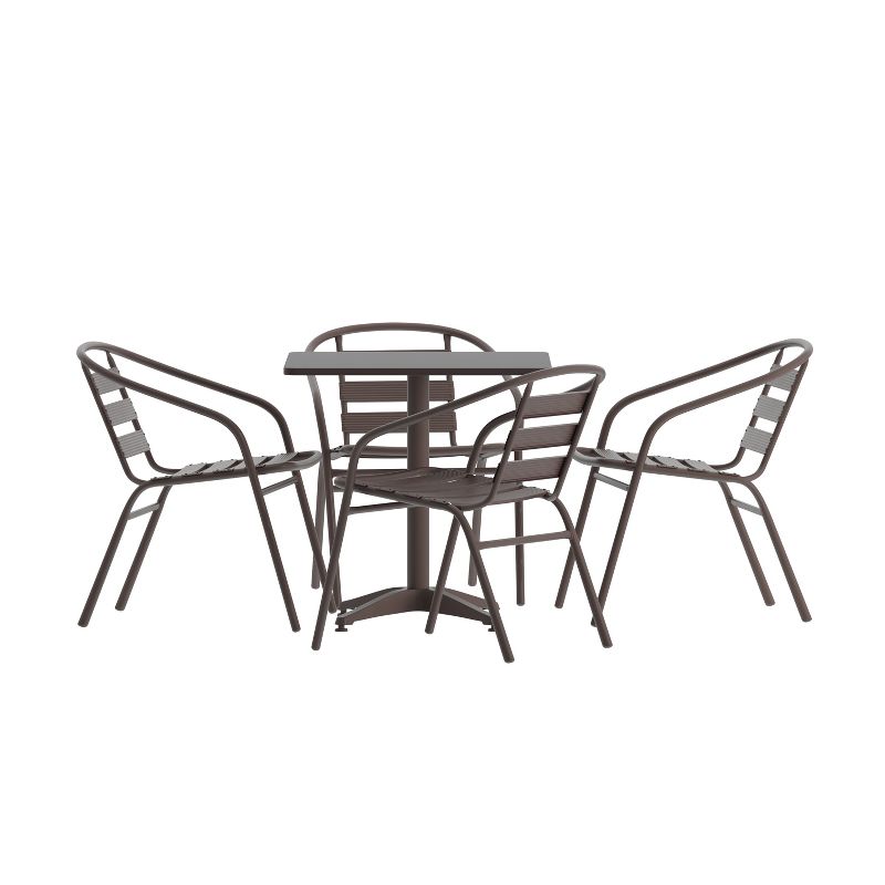 Flash Furniture Lila 27.5'' Square Aluminum Indoor-Outdoor Table Set with 4 Slat Back Chairs, 1 of 13