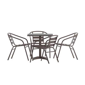 Flash Furniture Lila 27.5'' Square Aluminum Indoor-Outdoor Table Set with 4 Slat Back Chairs