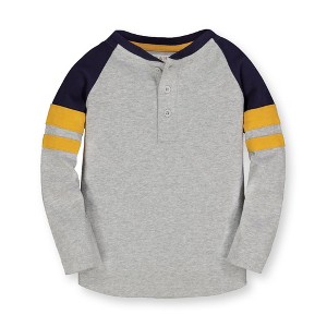 Hope & Henry Boys' Colorblock Raglan Henley (Gray Heather with Navy and Gold, 12-18 Months) - 1 of 4