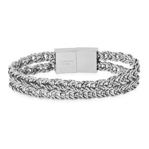 Steeltime Men's stainless steel double row wheat chain bracelet. Color Options: Silver, Gold - 1 of 4