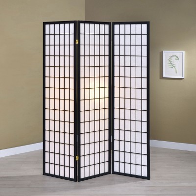 Vynxaria Porch & Den Black 3-Panel Room Divider Folding Shoji Screen