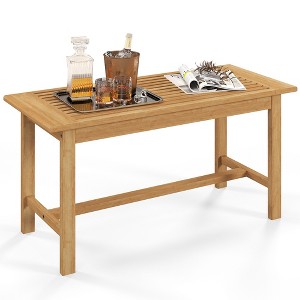 Tangkula 36"Patio Coffee Table Solid Wood Coffee Table w/ Slatted Tabletop Natural - 1 of 4