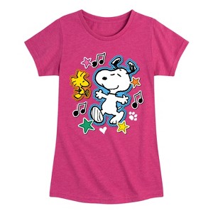 Girls' - Peanuts - Snoopy Woodstock Patches Fitted Short Sleeve Graphic T-Shirt - 1 of 4