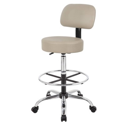 Beige Adjustable Swivel Medical Drafting Stool with Back Cushion