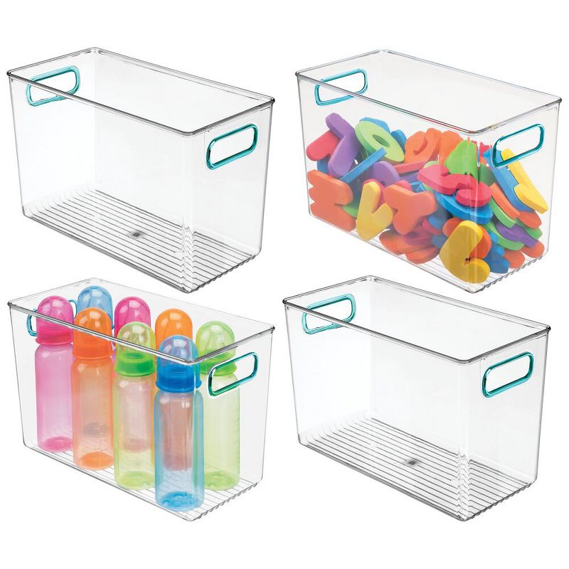 mDesign Plastic Storage Organizer Bin for Kid/Baby Supplies, 4 Pack - Clear/Blue, 2 of 10